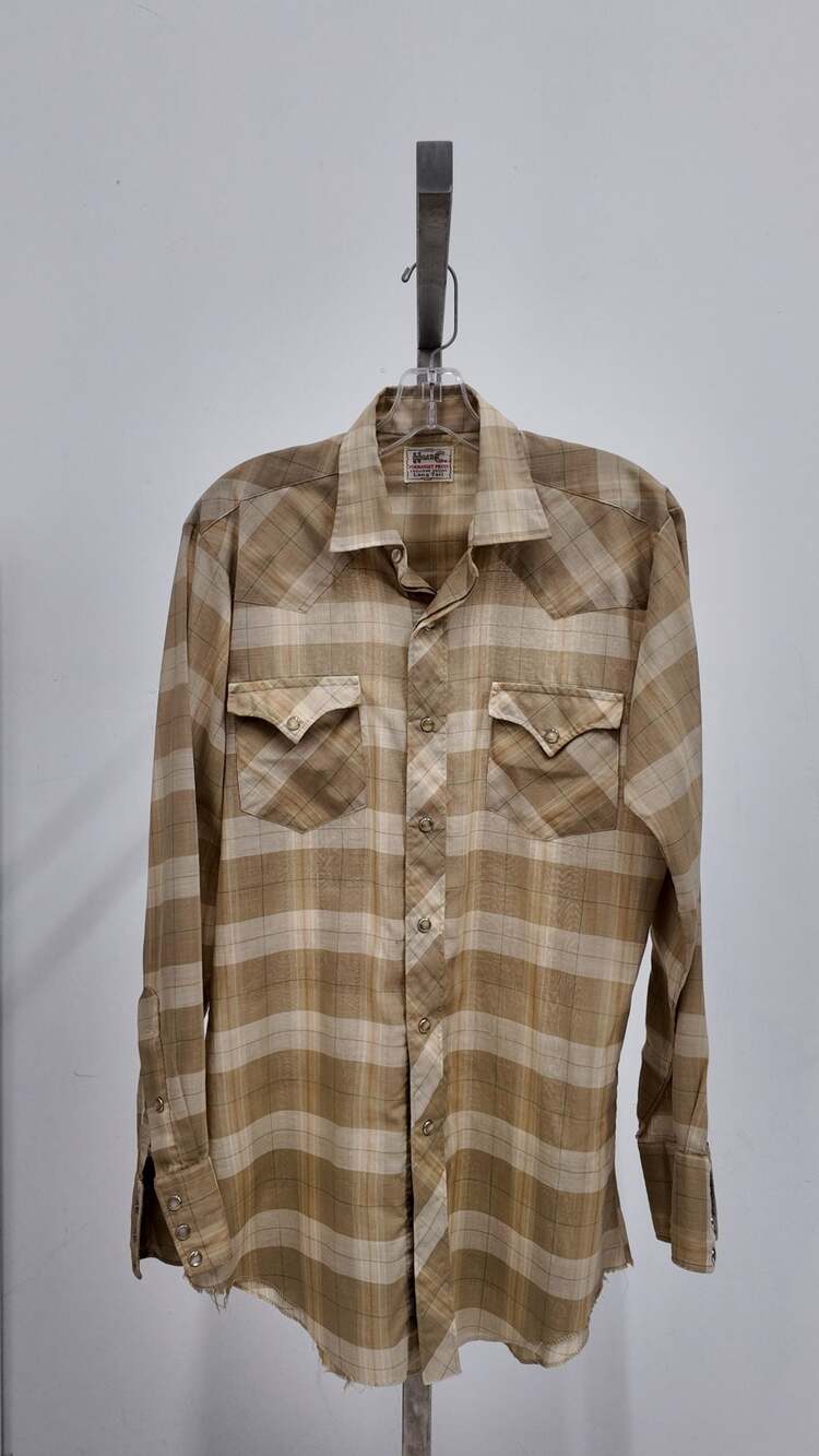 Vintage 70s H Bar C Permanent Press Western Snap Shirt - Tan Plaid